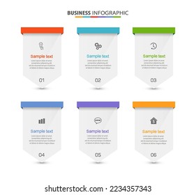 Business vector infographic design template with icons and 6 options or steps. Can be used for process diagram, presentations, workflow layout, banner, flow chart, info graph