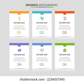 Business vector infographic design template with icons and 6 options or steps. Can be used for process diagram, presentations, workflow layout, banner, flow chart, info graph