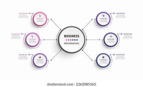 Business vector infographic design template with icons and 6 options or steps. Can be used for process diagram, presentations, workflow layout, banner, flow chart, info graph
