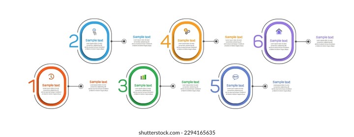 Plantilla de diseño infográfico de vector de negocio con iconos y 6 opciones o pasos. Se puede utilizar para el diagrama de procesos, presentaciones, diseño de flujo de trabajo, banner, diagrama de flujo, gráfico de información