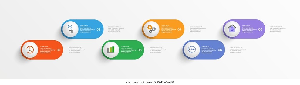 Business vector infographic design template with icons and 6 options or steps. Can be used for process diagram, presentations, workflow layout, banner, flow chart, info graph