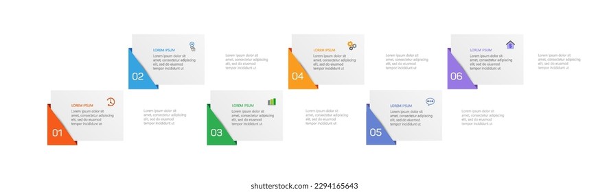 Plantilla de diseño infográfico de vector de negocio con iconos y 6 opciones o pasos. Se puede utilizar para el diagrama de procesos, presentaciones, diseño de flujo de trabajo, banner, diagrama de flujo, gráfico de información