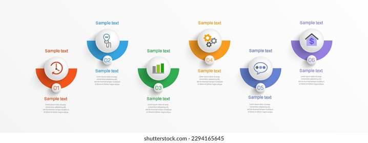 Business vector infographic design template with icons and 6 options or steps. Can be used for process diagram, presentations, workflow layout, banner, flow chart, info graph