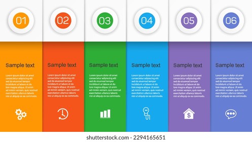 Business vector infographic design template with icons and 6 options or steps. Can be used for process diagram, presentations, workflow layout, banner, flow chart, info graph