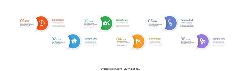 Business vector infographic design template with icons and 6 options or steps. Can be used for process diagram, presentations, workflow layout, banner, flow chart, info graph