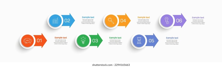 Plantilla de diseño infográfico de vector de negocio con iconos y 6 opciones o pasos. Se puede utilizar para el diagrama de procesos, presentaciones, diseño de flujo de trabajo, banner, diagrama de flujo, gráfico de información