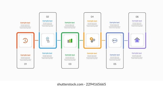 Business vector infographic design template with icons and 6 options or steps. Can be used for process diagram, presentations, workflow layout, banner, flow chart, info graph