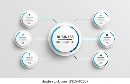 Business vector infographic design template with icons and 6 options or steps. Can be used for process diagram, presentations, workflow layout, banner, flow chart, info graph