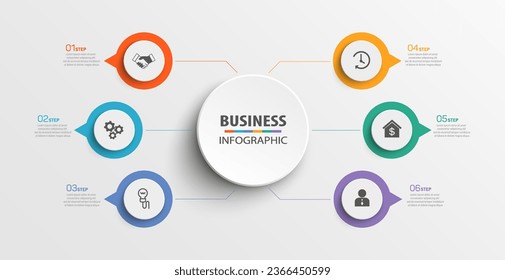 Business vector infographic design template with icons and 6 options or steps. Can be used for process diagram, presentations, workflow layout, banner, flow chart, info graph