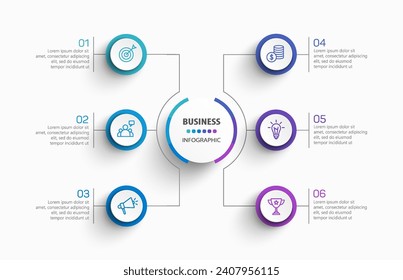 Plantilla de diseño infográfico de vector de negocio con iconos y 6 opciones o pasos. Se puede utilizar para el diagrama de procesos, presentaciones, diseño de flujo de trabajo, banner