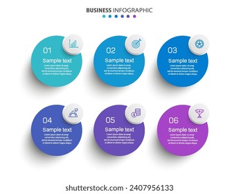Business vector infographic design template with icons and 6 options or steps. Can be used for process diagram, presentations, workflow layout, banner