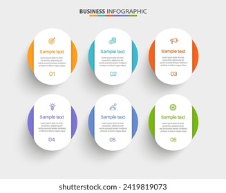 Business vector infographic design template with icons and 6 options or steps. Can be used for process diagram, presentations, workflow layout, banner, flow chart, info graph