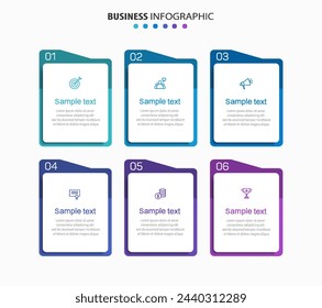 Plantilla de diseño de infografía vectorial de negocios con iconos y 6 opciones o pasos. Se puede utilizar para diagrama de proceso, presentaciones, diseño de flujo de trabajo, banner, diagrama de flujo, infografía