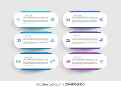 Business vector infographic design template with icons and 6 options or steps. Can be used for process diagram, presentations, workflow layout, banner, flow chart, info graph