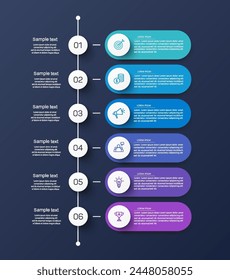 Business vector infographic design template with icons and 6 options or steps. Can be used for process diagram, presentations, workflow layout, banner, flow chart, info graph