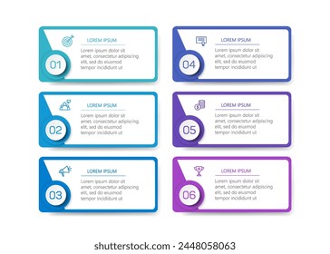 Business vector infographic design template with icons and 6 options or steps. Can be used for process diagram, presentations, workflow layout, banner, flow chart, info graph