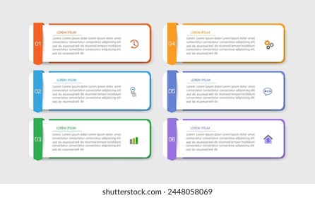 Business vector infographic design template with icons and 6 options or steps. Can be used for process diagram, presentations, workflow layout, banner, flow chart, info graph