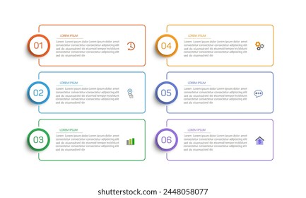 Business vector infographic design template with icons and 6 options or steps. Can be used for process diagram, presentations, workflow layout, banner, flow chart, info graph