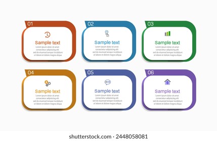 Business vector infographic design template with icons and 6 options or steps. Can be used for process diagram, presentations, workflow layout, banner, flow chart, info graph