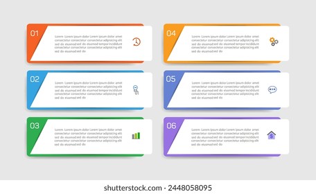 Business vector infographic design template with icons and 6 options or steps. Can be used for process diagram, presentations, workflow layout, banner, flow chart, info graph