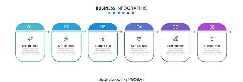 Business vector infographic design template with icons and 6 options or steps. Can be used for process diagram, presentations, workflow layout, banner, flow chart, info graph