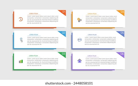 Business vector infographic design template with icons and 6 options or steps. Can be used for process diagram, presentations, workflow layout, banner, flow chart, info graph