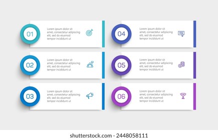 Business vector infographic design template with icons and 6 options or steps. Can be used for process diagram, presentations, workflow layout, banner, flow chart, info graph