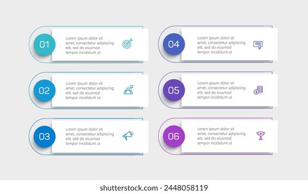 Business vector infographic design template with icons and 6 options or steps. Can be used for process diagram, presentations, workflow layout, banner, flow chart, info graph