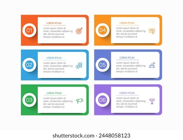 Business vector infographic design template with icons and 6 options or steps. Can be used for process diagram, presentations, workflow layout, banner, flow chart, info graph