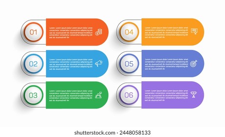 Business Vektorgrafik Infografik Design Vorlage mit Symbolen und 6 Optionen oder Schritte. Kann für Prozessdiagramme, Präsentationen, Workflow-Layout, Banner, Flussdiagramm, Infografik verwendet werden