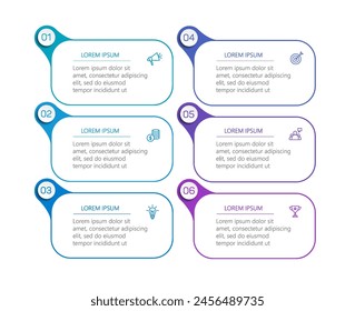  Business Vektorgrafik Infografik Design Vorlage mit Symbolen und 6 Optionen oder Schritte. Kann für Prozessdiagramme, Präsentationen, Workflow-Layout, Banner, Flussdiagramm, Infografik verwendet werden