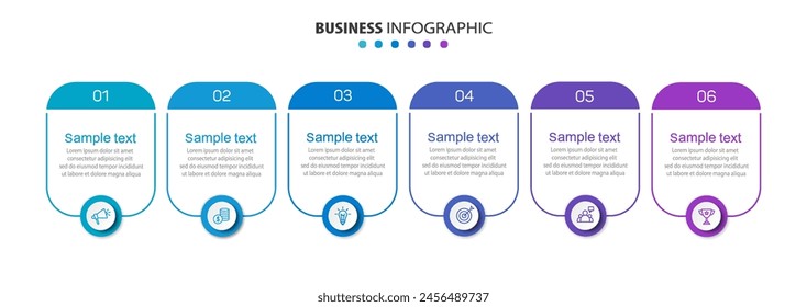  Plantilla de diseño de infografía de Vector de negocios con íconos y 6 opciones o pasos. Se puede utilizar para el diagrama de proceso, presentaciones, diseño de flujo de trabajo, Anuncio, diagrama de flujo, infografía