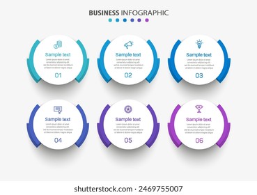 Business vector infographic design template with icons and 6 options or steps. Can be used for process diagram, presentations, workflow layout, banner, flow chart, info graph