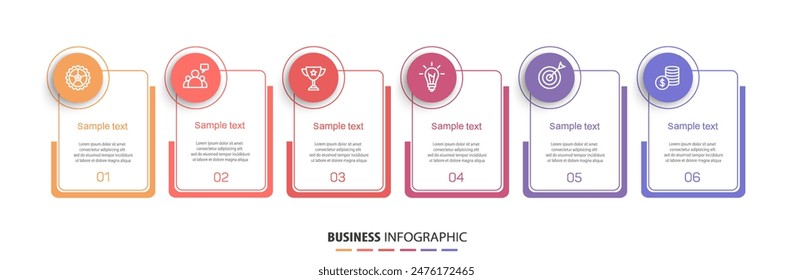 Plantilla de diseño de infografía de Vector de negocios con íconos y 6 opciones o pasos. Se puede utilizar para el diagrama de proceso, presentaciones, diseño de flujo de trabajo, Anuncio, diagrama de flujo, infografía