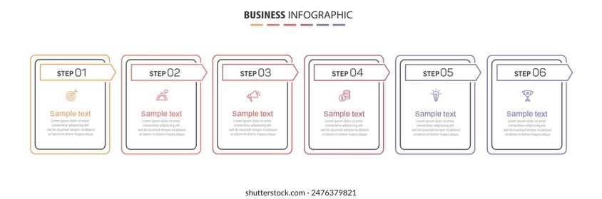 Plantilla de diseño de infografía de Vector de negocios con íconos y 6 opciones o pasos. Se puede utilizar para el diagrama de proceso, presentaciones, diseño de flujo de trabajo, Anuncio, diagrama de flujo, infografía
