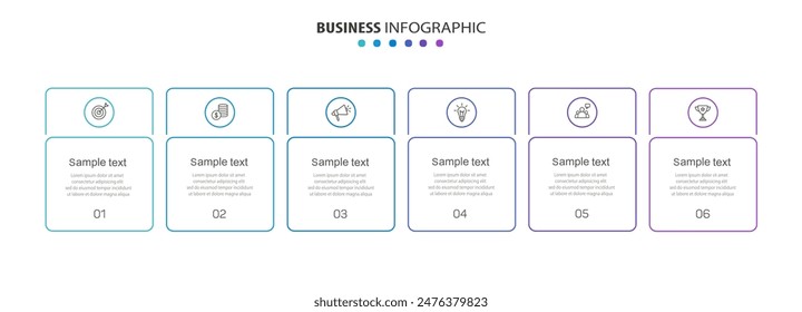 Business vector infographic design template with icons and 6 options or steps. Can be used for process diagram, presentations, workflow layout, banner, flow chart, info graph