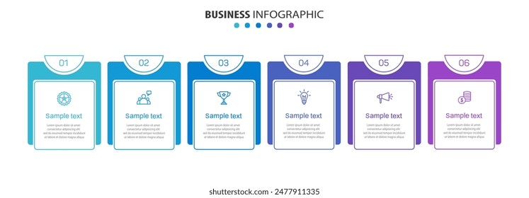 Business vector infographic design template with icons and 6 options or steps. Can be used for process diagram, presentations, workflow layout, banner, flow chart, info graph