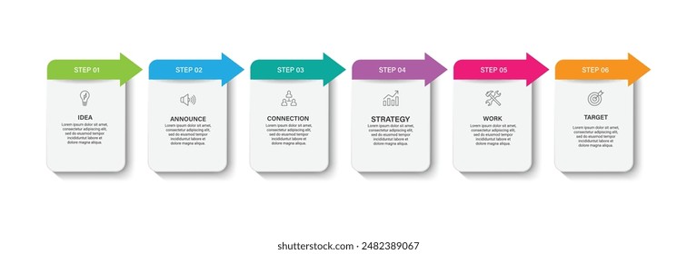 Plantilla de diseño de infografía de Vector de negocios con íconos y 6 opciones o pasos. Se puede utilizar para diagrama de proceso, presentaciones, diseño de flujo de trabajo, diagrama de flujo, gráfico de información