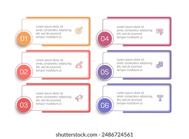 Business vector infographic design template with icons and 6 options or steps. Can be used for process diagram, presentations, workflow layout, banner, flow chart, info graph