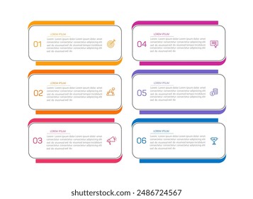 Business vector infographic design template with icons and 6 options or steps. Can be used for process diagram, presentations, workflow layout, banner, flow chart, info graph