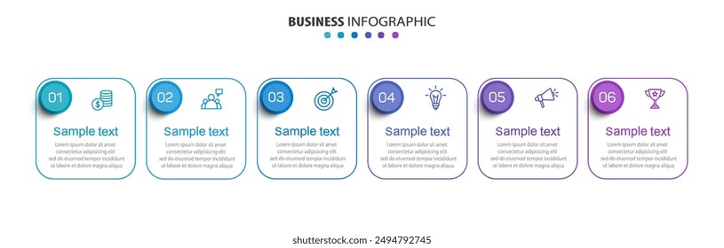 Plantilla de diseño de infografía de Vector de negocios con 6 opciones o pasos. Se puede utilizar para el diagrama de proceso, presentaciones, diseño de flujo de trabajo, Anuncio, diagrama de flujo, infografía	