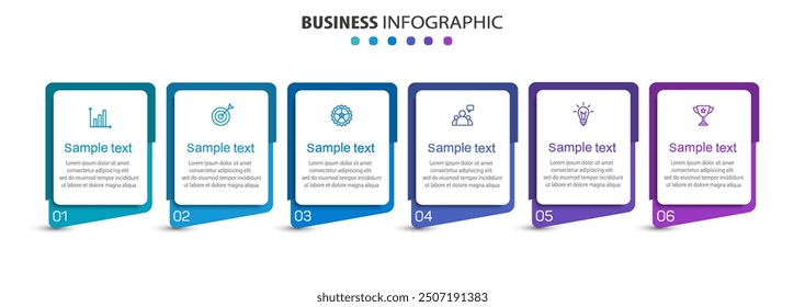 Business vector infographic design template with icons and 6 options or steps. Can be used for process diagram, presentations, workflow layout, banner, flow chart, info graph