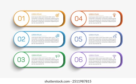 Business vector infographic design template with icons and 6 options or steps. Can be used for process diagram, presentations, workflow layout, banner, flow chart, info graph