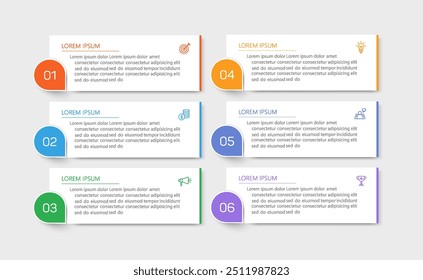 Plantilla de diseño de infografía de Vector de negocios con iconos y 6 opciones o pasos. Puede ser utilizado para el diagrama de proceso, presentaciones, diseño de flujo de trabajo, Anuncio, diagrama de flujo, gráfico de información