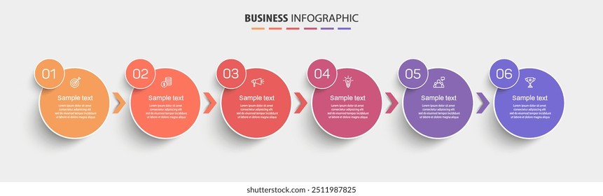 Plantilla de diseño de infografía de Vector de negocios con iconos y 6 opciones o pasos. Puede ser utilizado para el diagrama de proceso, presentaciones, diseño de flujo de trabajo, Anuncio, diagrama de flujo, gráfico de información