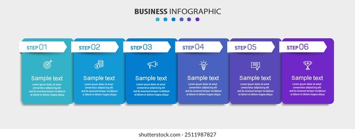 Plantilla de diseño de infografía de Vector de negocios con iconos y 6 opciones o pasos. Puede ser utilizado para el diagrama de proceso, presentaciones, diseño de flujo de trabajo, Anuncio, diagrama de flujo, gráfico de información