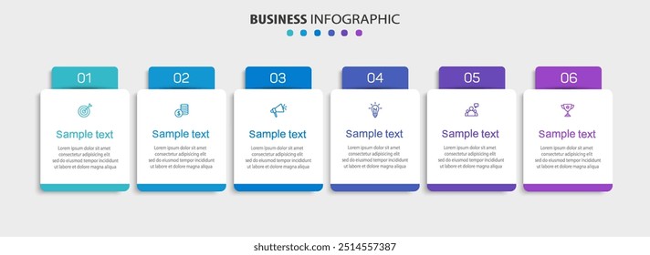 Geschäftsvektor Infografik Design-Vorlage mit Symbolen und 6 Optionen oder Schritte. Kann für Prozessdiagramm, Präsentationen, Workflow-Layout, Banner, Flussdiagramm, Infografik verwendet werden