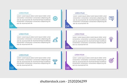 Business vector infographic design template with icons and 6 options or steps. Can be used for process diagram, presentations, workflow layout, banner, flow chart, info graph