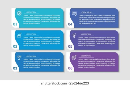 Business vector infographic design template with icons and 6 options or steps. Can be used for process diagram, presentations, workflow layout, banner, flow chart, info graph