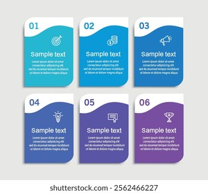 Business vector infographic design template with icons and 6 options or steps. Can be used for process diagram, presentations, workflow layout, banner, flow chart, info graph